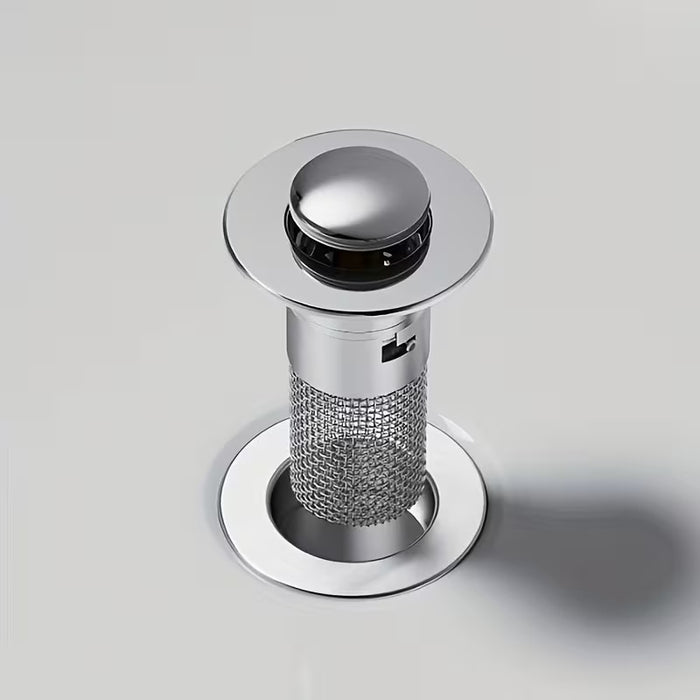 Stainless Steel Pop-Up Bathroom Sink Drain Stopper with Anti-Clog Strainer Basket