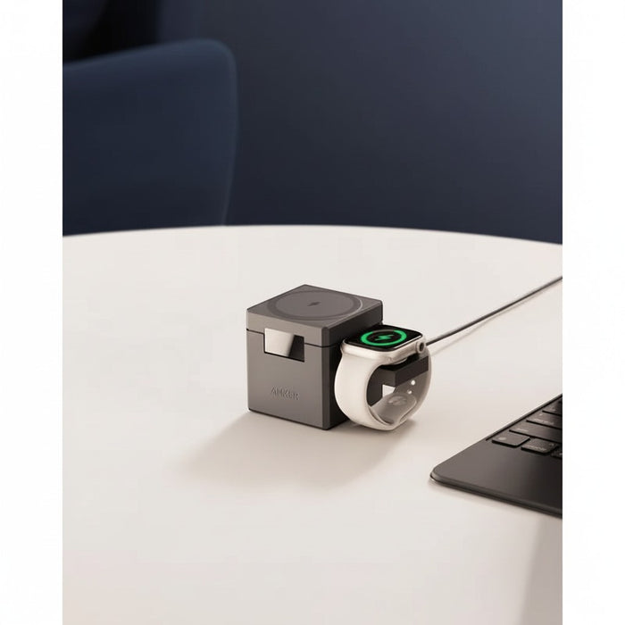 Blessing magnetic charging dock for phone and watch, dark grey, with Apple Watch charging.