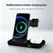 Blessing Sells black 3-in-1 wireless charging stand for phone, watch, and earbuds. Minimalist design.