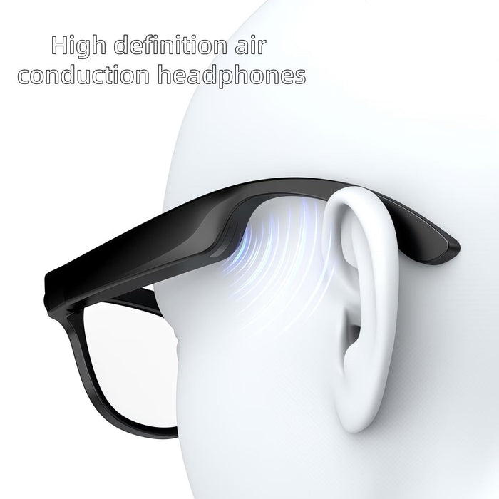 Blessing Sells AI smart glasses with black frames and air conduction headphones, ideal for hands-free recording and translation.