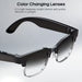 Blessing Sells AI smart glasses with black frames and color-changing lenses that transition from clear to dark in sunlight.