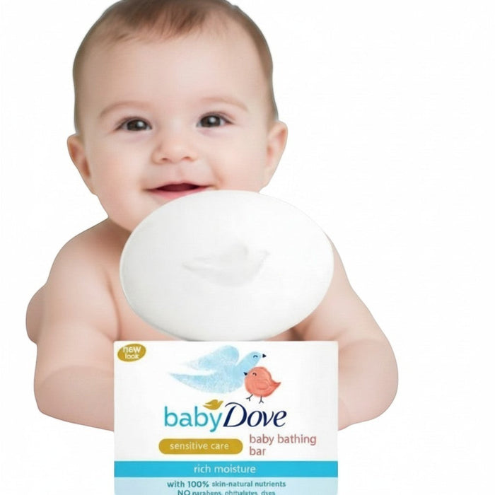 Blessing Sells baby Dove bathing bar for sensitive skin, fragrance-free, pH neutral, with 100% skin-natural nutrients.