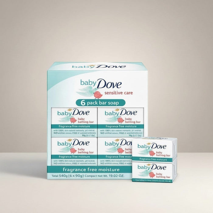 Blessing Sells Baby Dove sensitive care 6 pack bar soap, fragrance-free moisture for delicate skin.