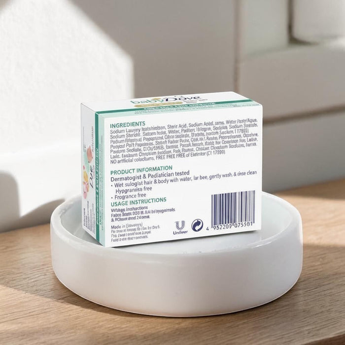 Blessing Sells baby Dove bathing bar soap, fragrance-free, pH neutral, with 100% skin-natural nutrients for sensitive skin.
