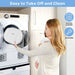Blessing Sells white and grey baby swing cushion being removed for washing next to a dryer. Machine washable and removable.