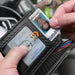 Blessing Sells black carbon fiber leather bifold wallet with ID window, card slots, and RFID blocking.
