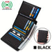 Blessing Sells black genuine leather three-fold wallet for men with 13 card slots and anti-theft feature.