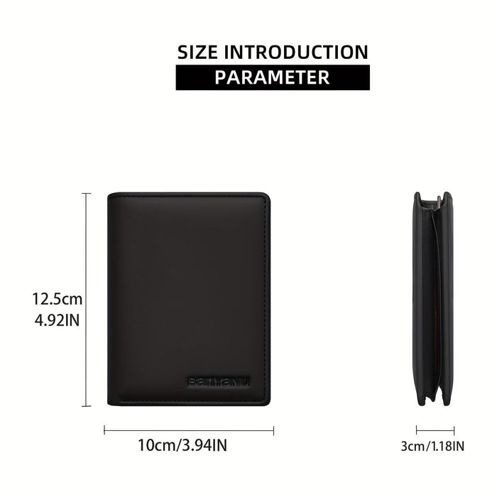Blessing Sells black genuine leather three-fold wallet for men with 13 card slots and anti-theft feature.