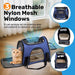 Blessing Sells blue nylon cat carrier with breathable mesh windows and a plush interior. Features a side opening and top access.