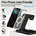 Blessing Sells black foldable wireless charging station with a clear phone case and phone charging.