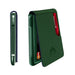 Blessing Sells men's green faux leather wallet with metal trim, RFID protection, and card slots.