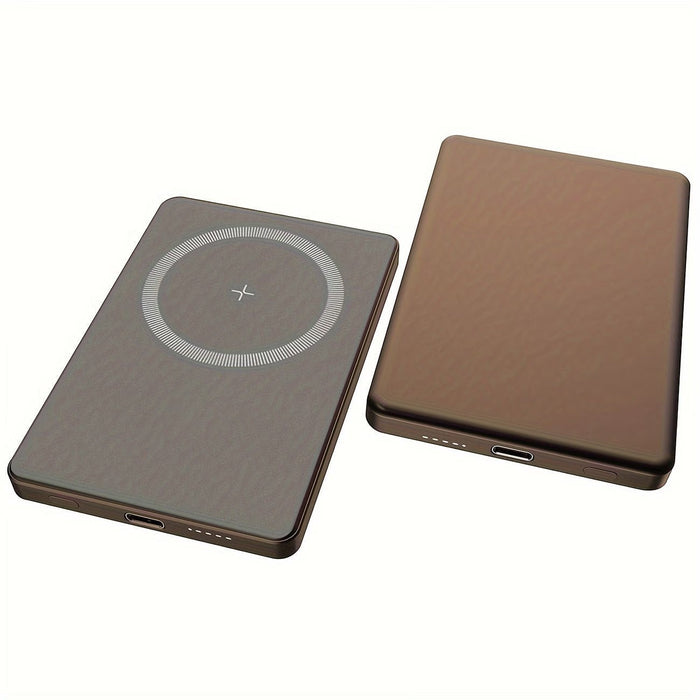 Blessing Sells magnetic wireless charging power bank in bronze, slim and portable with charging indicator.