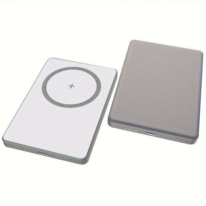 Blessing Sells white magnetic wireless charging power bank with a circular charging indicator and USB-C port.