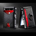 Blessing Sells men's carbon fiber pop-up RFID wallet with slim aluminum card holder and secure cash strap.