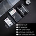 Blessing Sells black carbon fiber RFID pop-up wallet for men with money clip, ID window, and internal card slot.