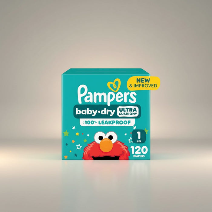 Blessing Sells Pampers baby-dry Ultra Cushiony Size 1 diapers, 120 count, featuring Elmo and stars. New & Improved 100% Leakproof.