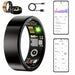Blessing Sells smart ring in black with internal circuitry visible, showing green LED. Includes charging cable and app interface displaying sleep and health data.