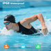 Blessing Sells rose gold smart ring on swimmer's finger, showcasing IP68 waterproof feature for swimming and daily activities.