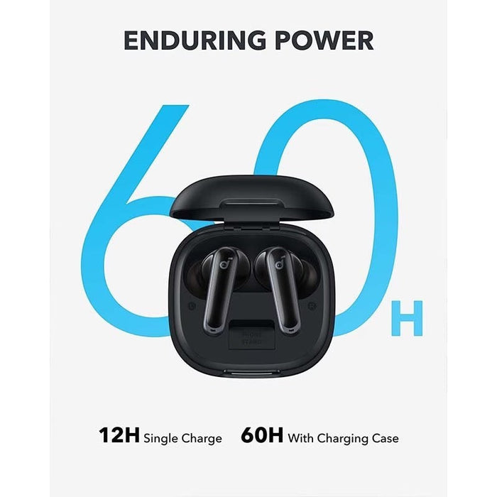 Blessing SellsHere Soundcore P40i by Anker black wireless earbuds in open charging case, 60H playtime.
