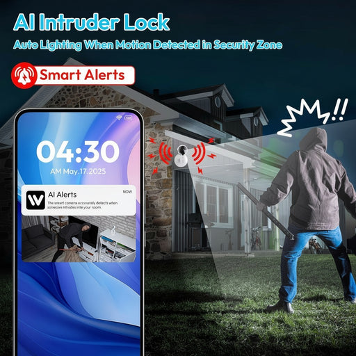 Blessing Sells wireless AI security camera detects intruder with motion alerts and auto lighting. Features 3MP FHD, two-way talk, night vision.