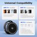 Blessing Sells black compact wireless charging pad with Qi logo, compatible with iPhones, Android phones, and earbuds.