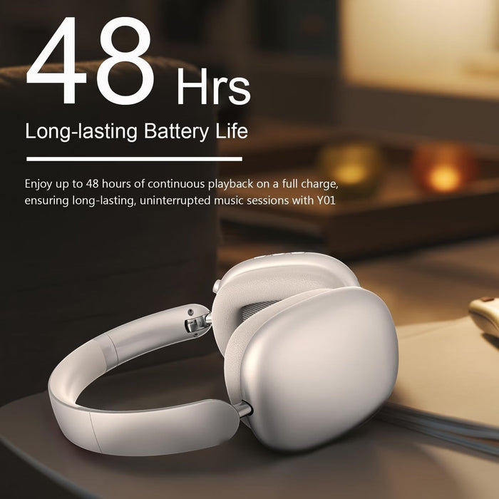 Blessing Sells wireless over-ear headphones in light silver, featuring Hi-Res sound and 48-hour battery life. Comfortable, foldable design.