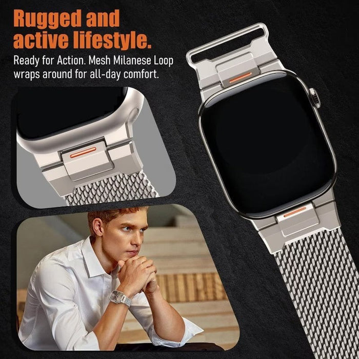 Blessing Sells silver stainless steel magnetic mesh loop band for Apple Watch, adjustable Milanese strap for men and women.