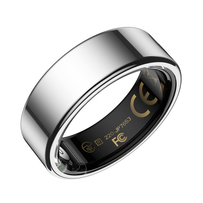 Blessing smart health monitoring ring in silver, tracks heart rate, sleep, and activity. Sleek, waterproof design for everyday wear.