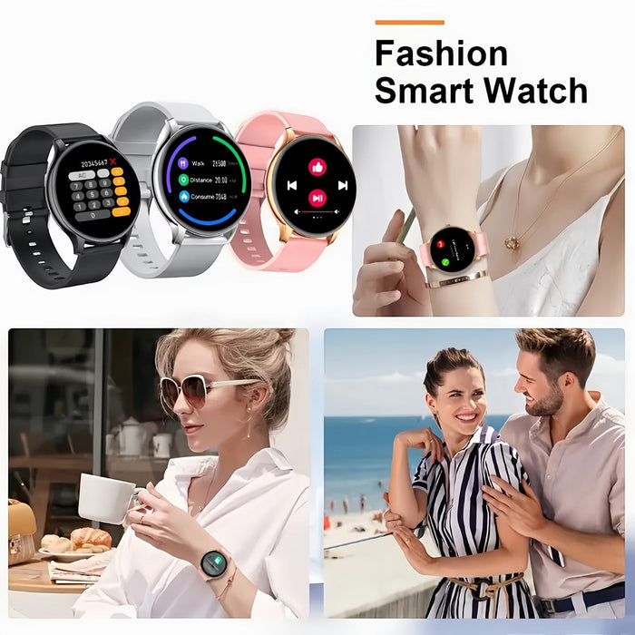 Blessing Smart Health Watch in black, silver, and pink. Features heart rate, step, and sleep tracking. Water-resistant.