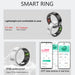 Blessing Smart Ring in silver and black, lightweight, 2.5mm thick, 0.1 oz, IP68 waterproof, tracks fitness and health data on app.