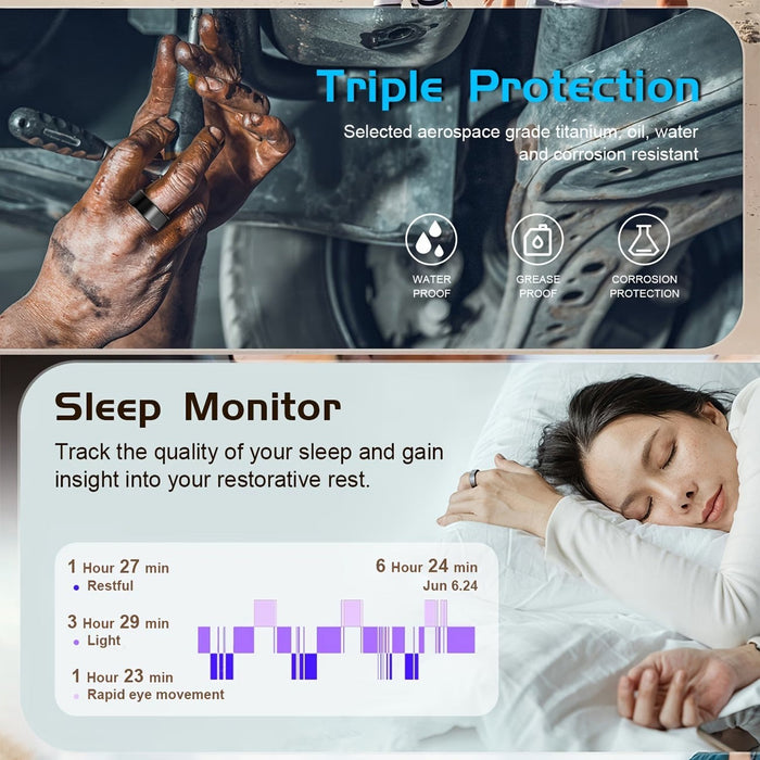 Blessing Smart Ring, black titanium, water, grease, and corrosion resistant, with sleep tracking features.