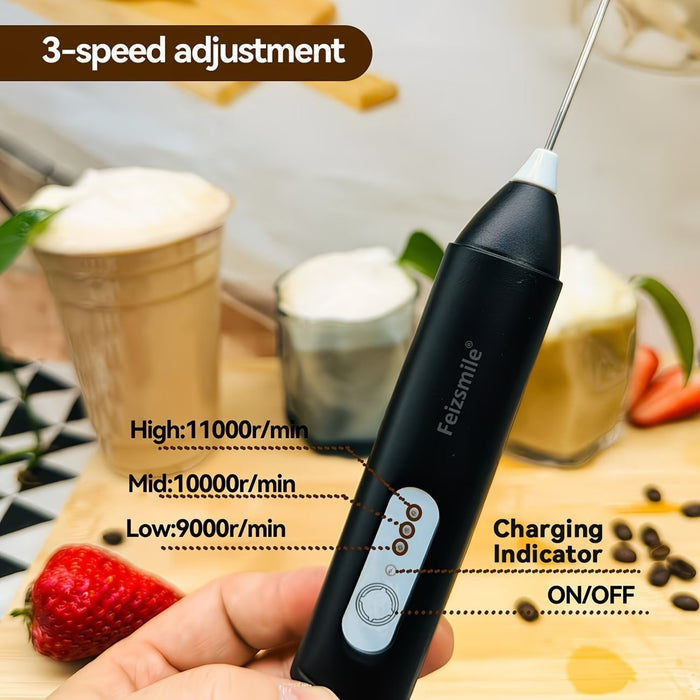 Electric Milk Frother Handheld USB Rechargeable Coffee