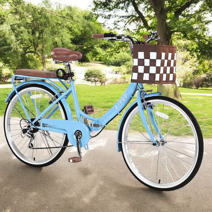 26" Foldable Beach Bike with Basket for Women