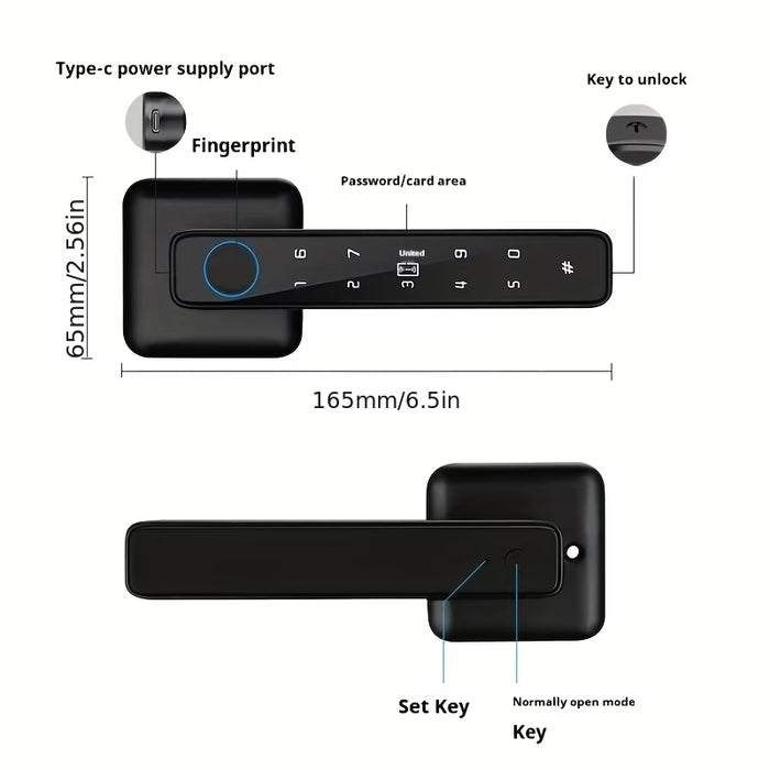 Tuya Smart Fingerprint Door Lock – 5-in-1 Keyless Security