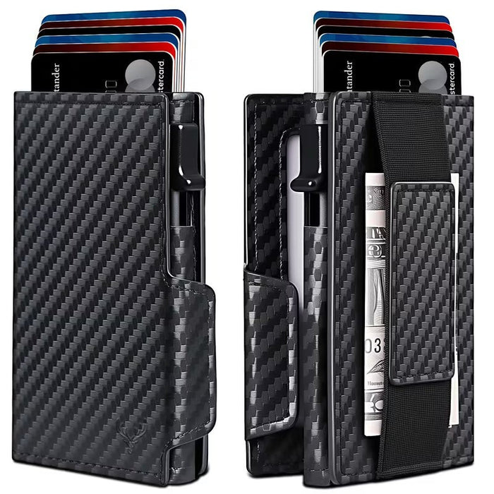 Slim RFID Pop-Up Wallet for Men Metal Card Holder with Zipper Cash Pocket