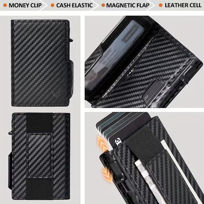 Slim RFID Pop-Up Wallet for Men Metal Card Holder with Zipper Cash Pocket