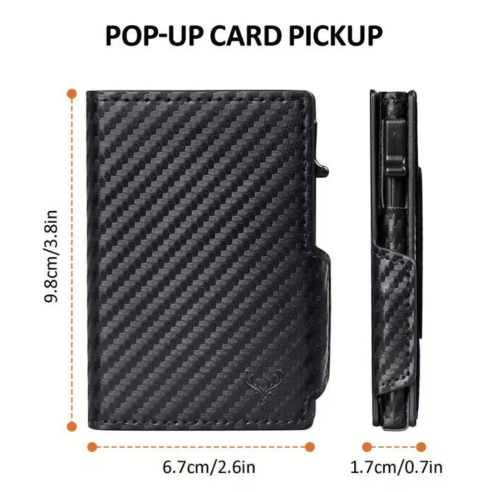 Slim RFID Pop-Up Wallet for Men Metal Card Holder with Zipper Cash Pocket