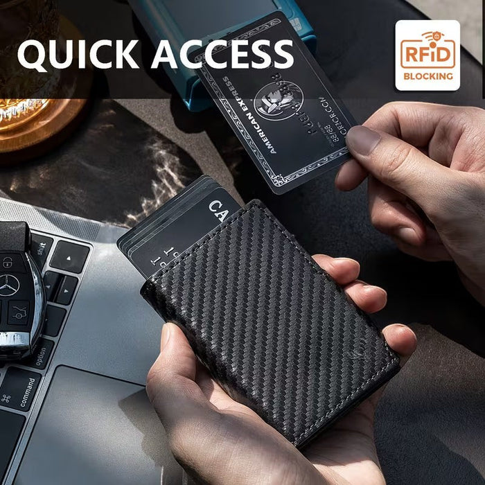 Slim RFID Pop-Up Wallet for Men Metal Card Holder with Zipper Cash Pocket