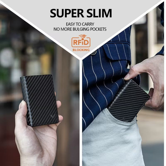 Slim RFID Pop-Up Wallet for Men Metal Card Holder with Zipper Cash Pocket